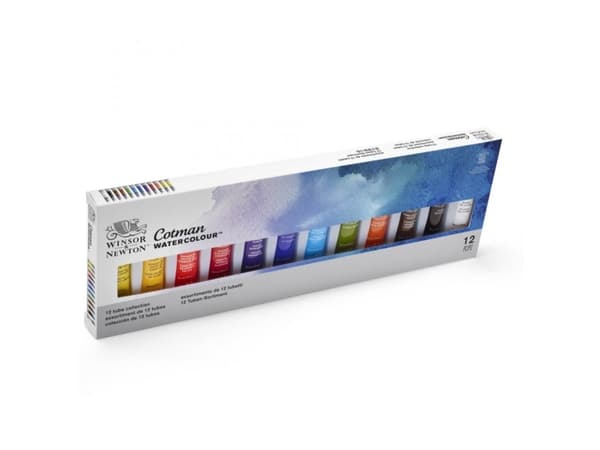 Winsor & Newton Cotman Watercolors, 8 ml, Svart, Blå, Grön, Lila, Röd, Vit, Gul, 12 styck