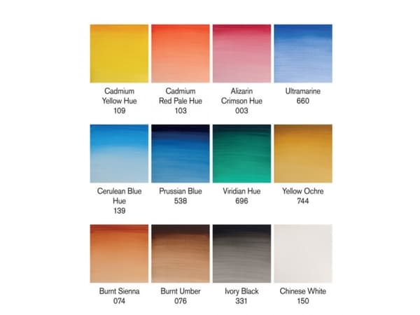 Winsor & Newton Cotman Watercolors, 8 ml, Svart, Blå, Grön, Lila, Röd, Vit, Gul, 12 styck
