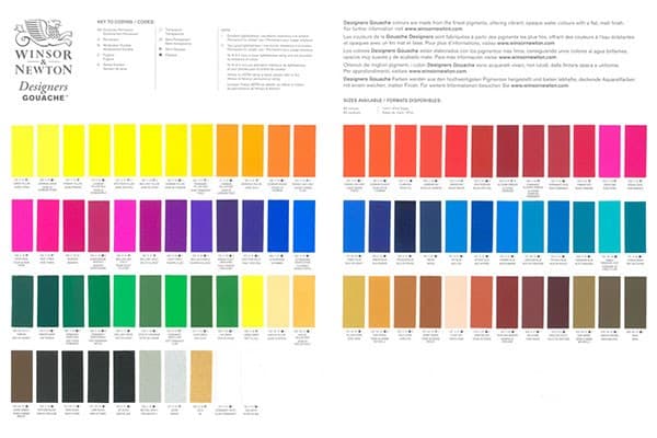 Designers Gouache colour chart, hand painted