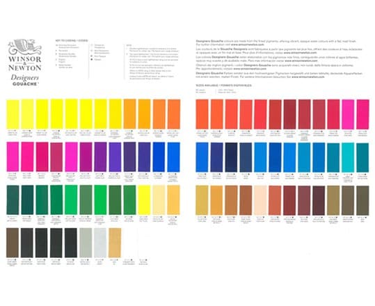 Designers Gouache colour chart, hand painted