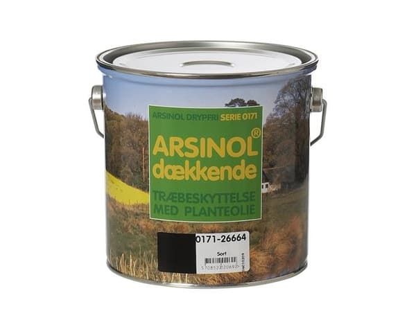 Arsinol Coating Black 2,5L. Pinnoite, tixotrooppinen puunsuoja-aine, joka sisältää pellavaöljyä ja lisättyjä väripigmenttejä, joilla on korkea valonk