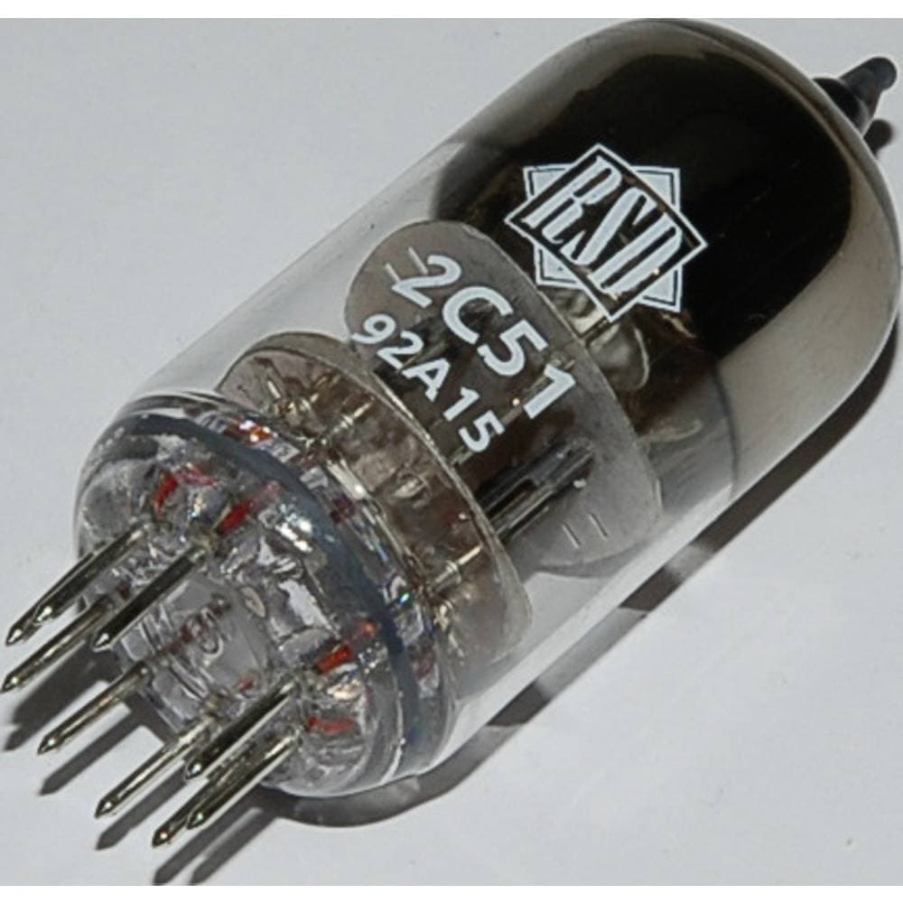 2 C 51 = 6 N 3 Elektronrör Dubbeltriod 130 V 7.6 mA Antal poler: 9 Sockel: Noval Innehåll 1 st