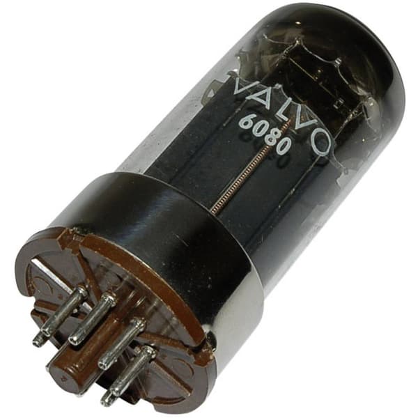 VALVO 6080 = 6 A S 7 W Elektronrör Dubbeltriod 100 V 100 mA Antal poler: 8 Sockel: Oktal Innehåll 1 st