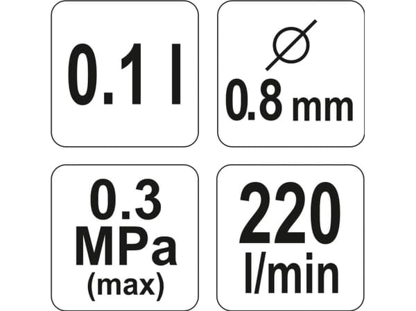 Yato YT-2357, Målning, 0,1 l, 3 Bar, 220 l/min, 575 g, Låda