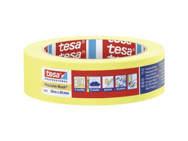 TESA 4334, Allsiding maskeringstejp, papper, Gul, Keramiska, Glas, Metall, Plast, Trä, Universal, Universal
