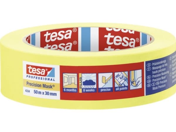 TESA 4334, Allsiding maskeringstejp, papper, Gul, Keramiska, Glas, Metall, Plast, Trä, Universal, Universal