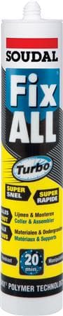Asennusliima Fix ALL Turbo White 290ml patruuna, korkealaatuinen SMX-polymeeriin perustuva yksikomponenttinen liimasauma