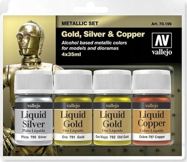 Vallejo 70.199, Kopper, Gull, Sølv, Acryl maling, Væske, 35 ml, 4 stykker