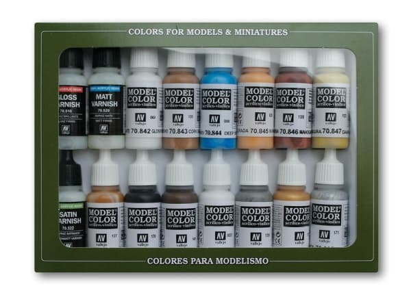 Vallejo 70102, 17 ml, Svart, Blå, Brun, Guld, Grå, Silver, Vit, Matt, Flaska