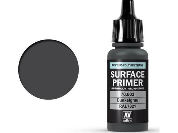 Vallejo 70.603, Primer grundfärg, Metall, Plast, Polyvinylklorid (PVC), Trä, Färdigblandad, Grå, 0,017 l, 1 styck