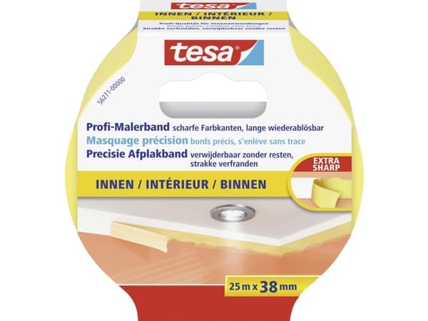TESA 56271, Maskeringstejp för målning, papper, Gul, Slät, Akrylfärg, Alkydfärg, Latexfärg, 150 dagar