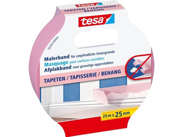 TESA 56260, Maskeringstejp för målning, papper, Rosa, Slät, Akrylfärg, Alkydfärg, Latexfärg, 7 dagar