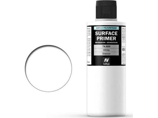 Vallejo 74.600, Primer grundfärg, Metall, Plast, Polyvinylklorid (PVC), Färdigblandad, mässing, Metall, Plast, Trä, Vit, Matt