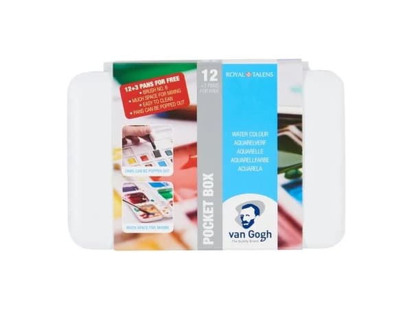 Van Gogh Watercolour pocket box basic colours | 12 half pans + 3 colours for free