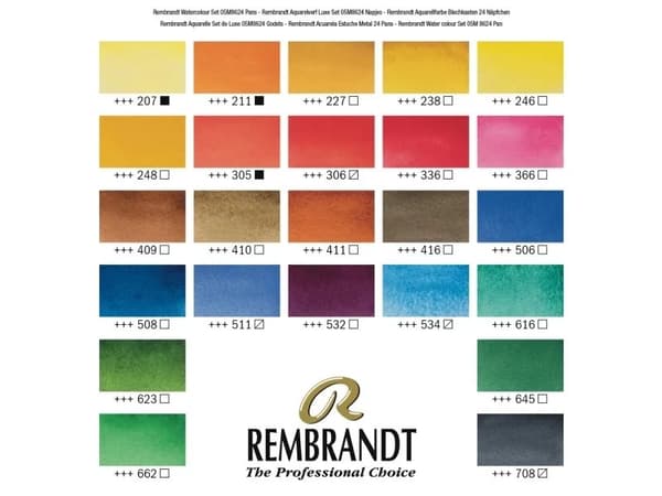 Rembrandt Watercolour metal tin set | 24 pans + brush