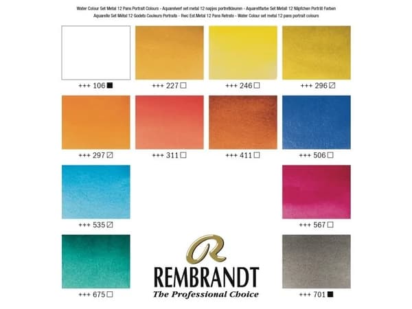 Rembrandt Watercolour metal tin set Portrait Colour Selection | 12 pans + brush