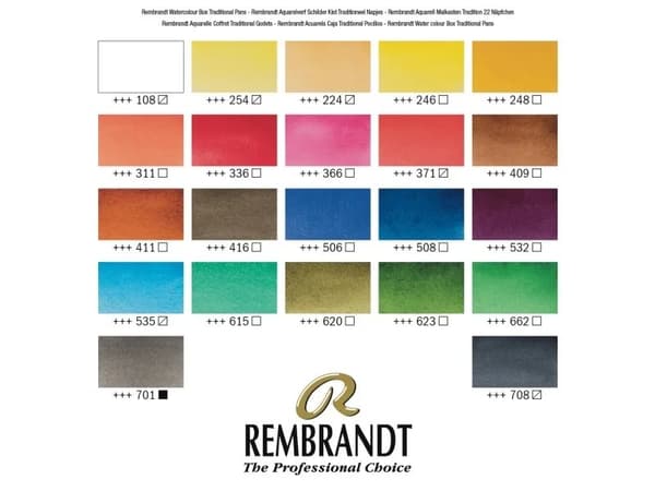 Rembrandt Watercolour wooden box set Traditional | 24 pans + accessories