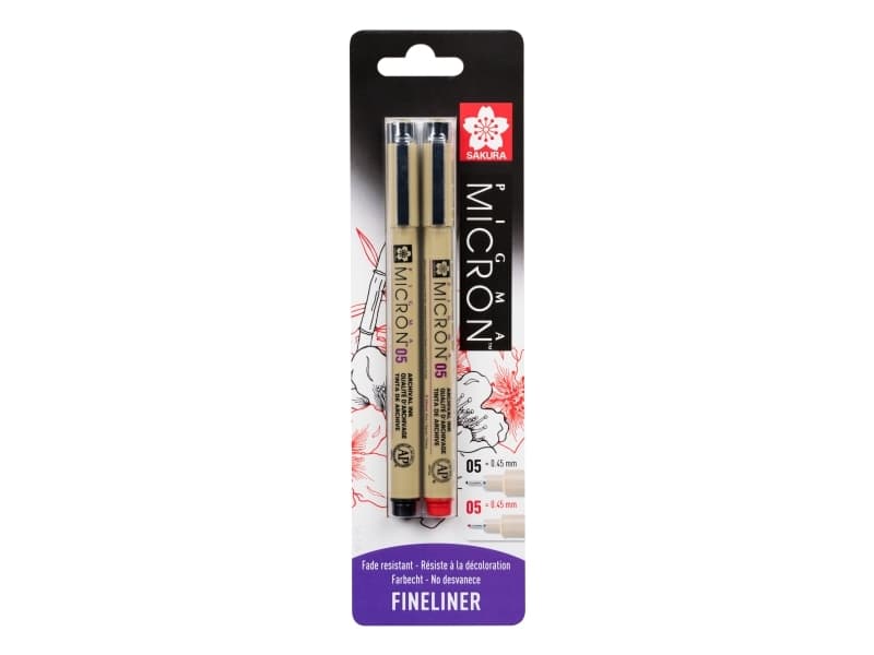 Sakura Pigma Micron 05 fineliner set | 2 x 0.45 mm, black & red
