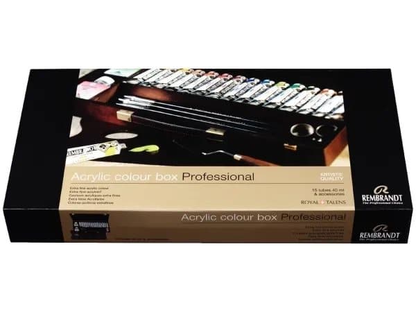 Rembrandt Acrylic colour wooden box set Professional | 15 x + accessories