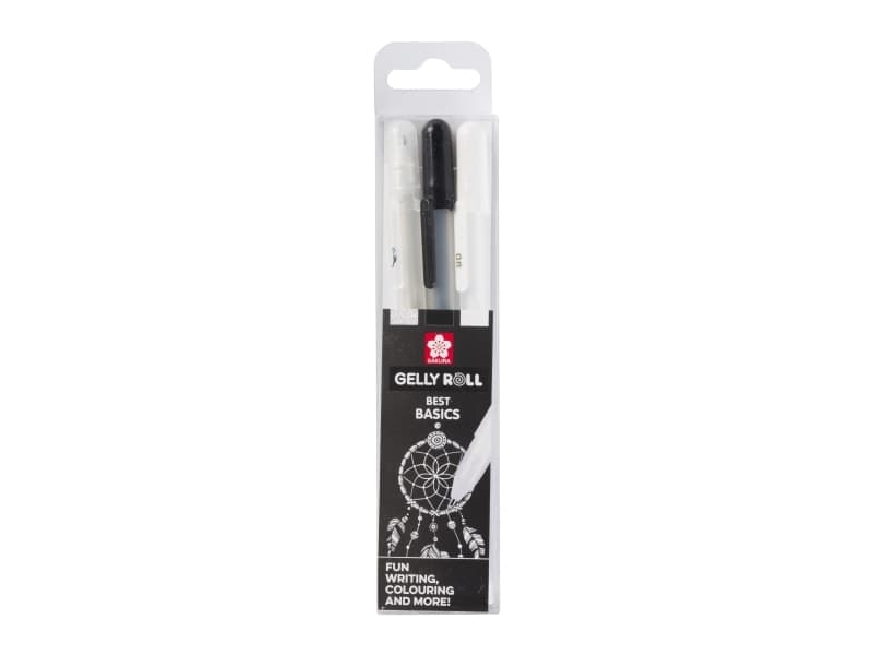 Sakura Gelly Roll, sluten gelpenna, svart, vit, vit, rund, blister, 3 st