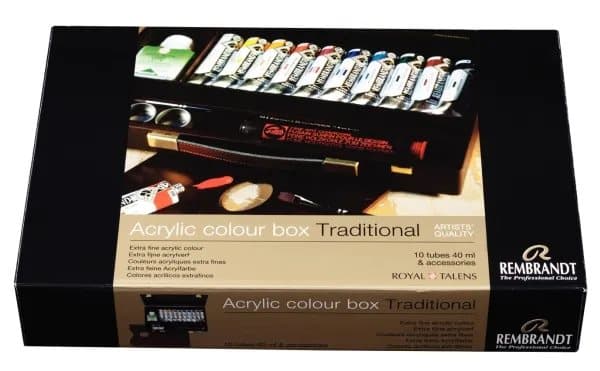 Rembrandt Acrylic colour wooden box set Traditional | 10 x + accessories