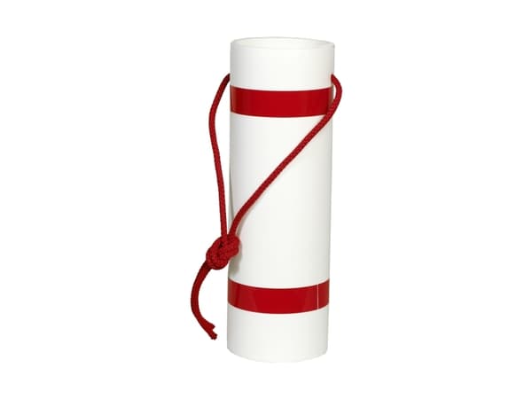 Langtgods afmærker ø100mmx30cm - Hvid plast cylinder,med rød refleksbånd og med monteret snor