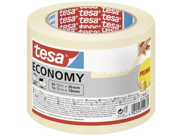TESA Economy, Maskeringstejp för målning, papper, Sämskskinn, 4 dagar, 50 m, 30 mm