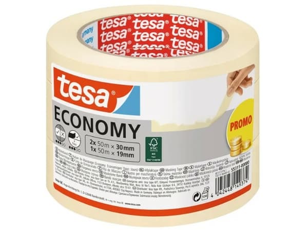 TESA Economy, maalarinteippi, paperi, chamois, 4 päivää, 50 m, 30 mm
