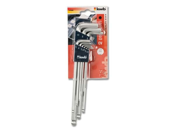 kwb 147600, Insexnycklar med L-handtag, set, Metrisk, 9 styck, 1.5,2,2.5,3,4,5,6,8,10 mm