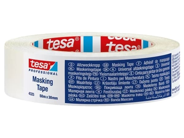 TESA 4325, Maskeringstejp för målning, papper, Vit, Keramiska, Skum, Glas, Metall, Plast, Trä, Slät, Gummibaserad
