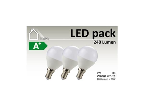GRIPO GRIPO LED pære P45 E27 3W CRI80 3stk 3000K 240Lm >270gr. 45x78 2835SMD 5stk.