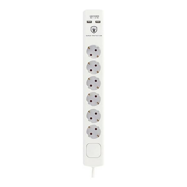 Stikdåse - 6 udtag med kontakt TM Electron 230 V