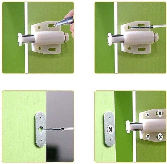 Magnetstängning för skåpdörr - Uppsättning av 4 - Magnetstängning - Magnetlås - Magnet - Magnet Snapper - 46x38x18,5 mm - vit