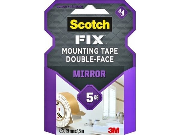 3M Scotch dobbeltsidig speilmonteringstape, 19mmx1,5m sterkt lim, lastekapasitet: 30 cm for 2 kg, temperatur - 1 stk (40031915)