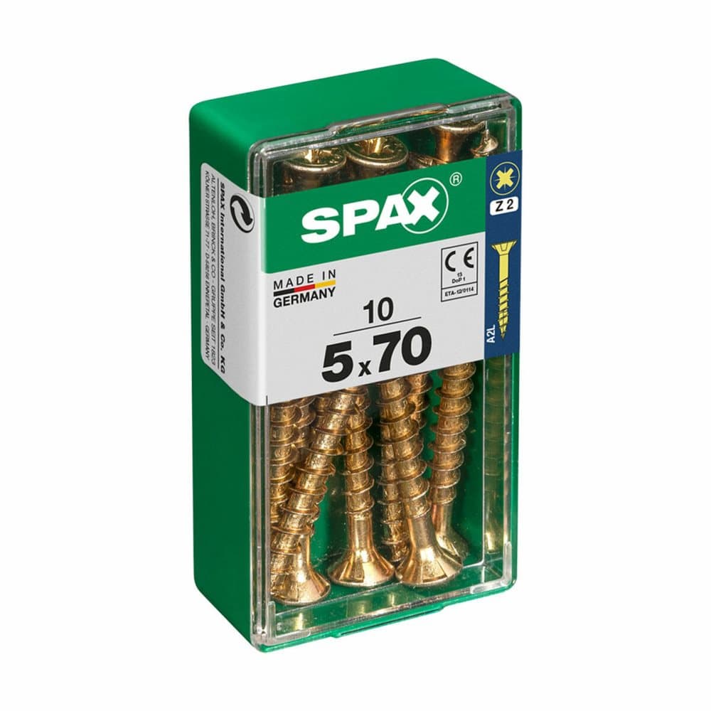 Låda med skruvar SPAX 4081020500701 Träskruv Platt huvud (5 x 70 mm) (5,0 x 70 mm)