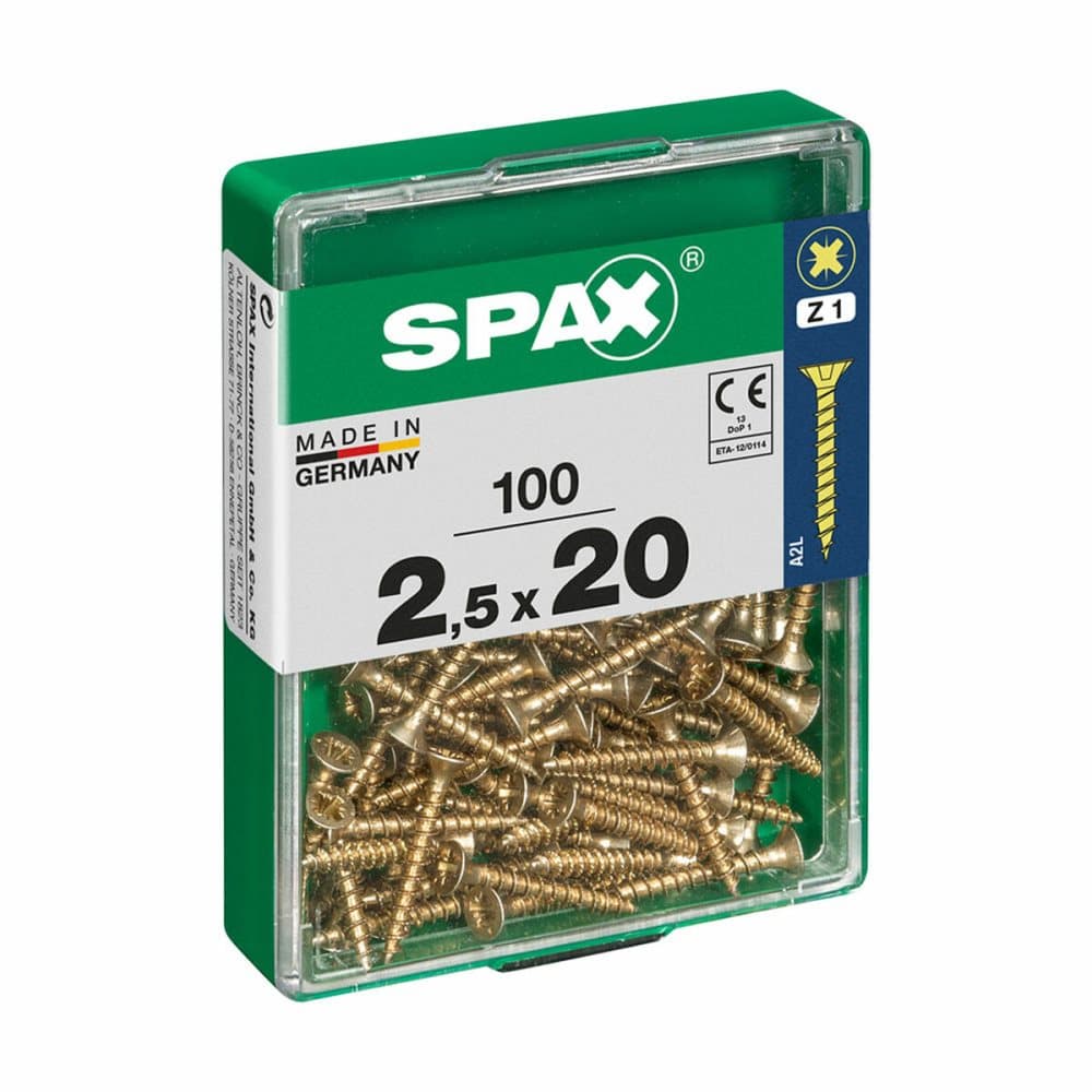 Låda med skruvar SPAX Träskruv Platt huvud (2,5 x 20 mm)