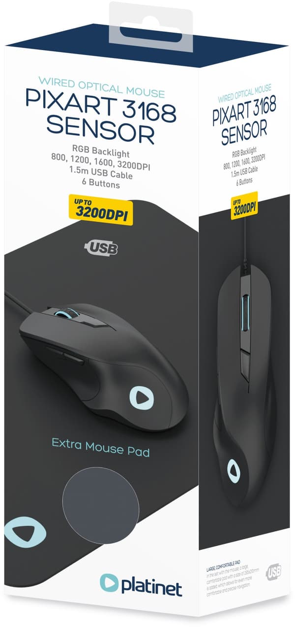 Platinet mouse PMOM010 + mouse pad, black (45571)