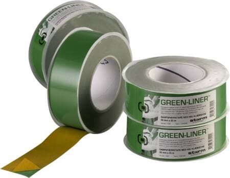 GREEN-LINER-teippi 50 mm x25 m on joustava höyrynsulkuteippi, jota käytetään höyrynsulkukalvon pysyvään kiinnittämiseen