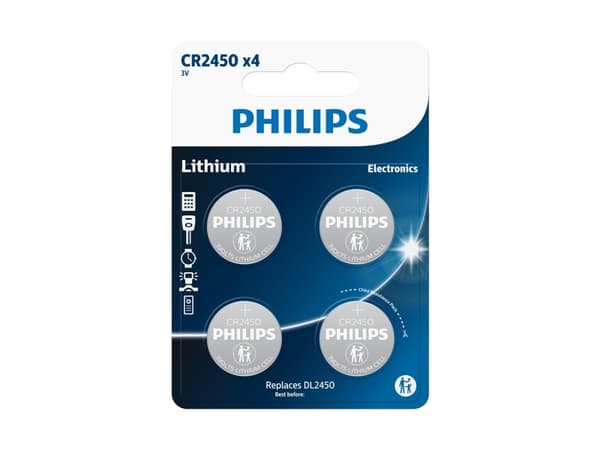 PHILIPS knapcellebatteri lithium CR2450 4-pak - 2292445