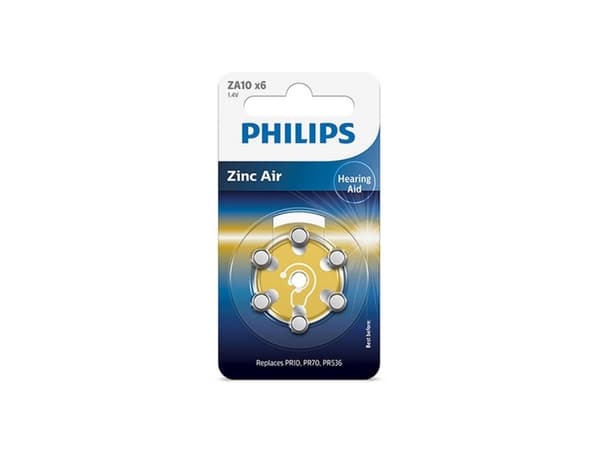 PHILIPS batteri zink luft 1,4V 6-pack gul