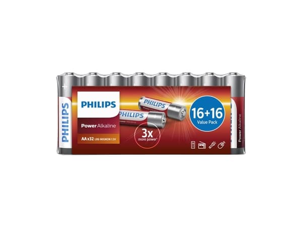 Philips Power Alkaline Batteri LR6P32FV/10, Engångsbatteri, AA, Alkalisk, 1,5 V, 32 styck, 5 År