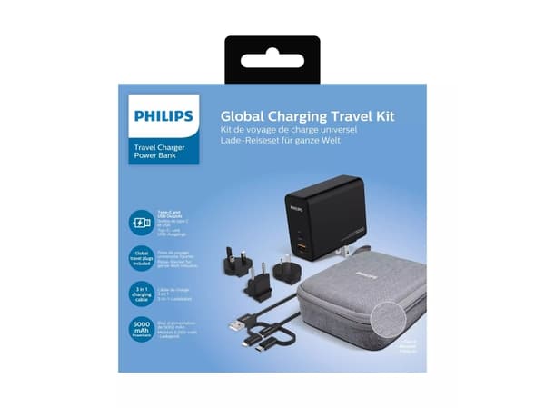 PHILIPS rejseadapter med powerbank 5000mAh - 2301156