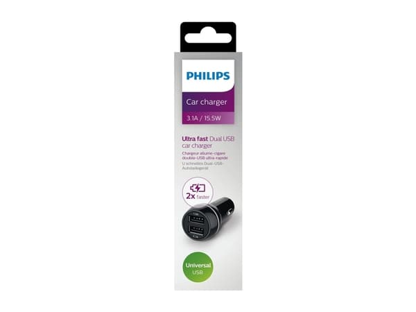Philips USB-billader DLP2357/10, Automatisk, Cigartenner/lighter, 5 V, Sort Sort