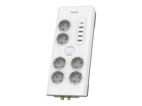 PHILIPS ylijännitesuoja 6 pistorasiaa + 4 x USB-A + 1 x USB-C