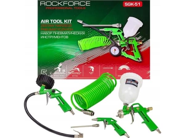 Rockforce Paint pistol med øvre tank 600ml + tilbehør - 5 stk.