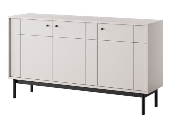 Lipasto: kolme ovea, kuusi hyllyä, Väri: kashmir puujalat: musta, Kalusteen mitat: l: 153,5 cm, k: 83,5 cm, s: 39 cm,