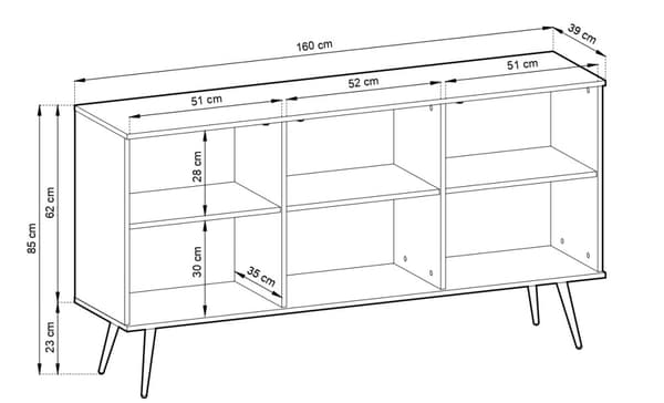 Kommode, beige, sorte ben, 160 x 85 x 39 cm