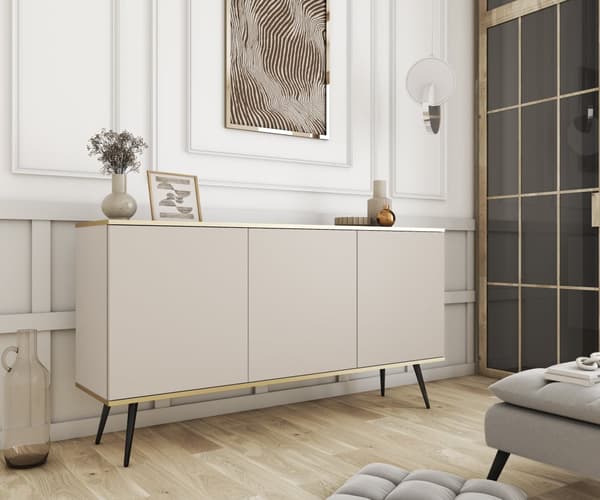 Kommode, beige, sorte ben, 160 x 85 x 39 cm
