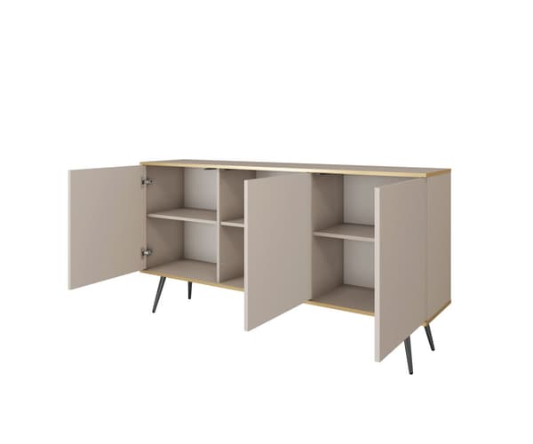 Byrå, beige, gyllene ben, 160 x 85 x 39 cm