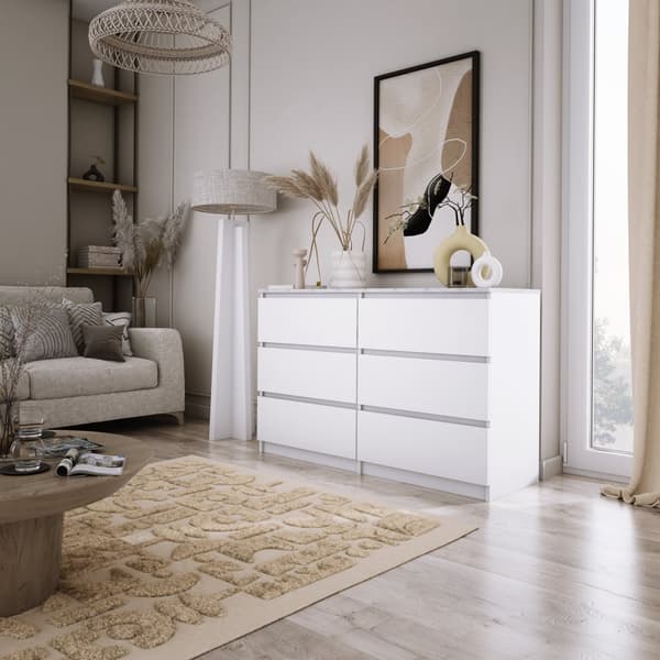 Byrå: se x lådor, Färg: vit, toppfärg: biancomarmor, M: bredd: 120 cm, höjd: 78,5 cm, djup: 39 cm,